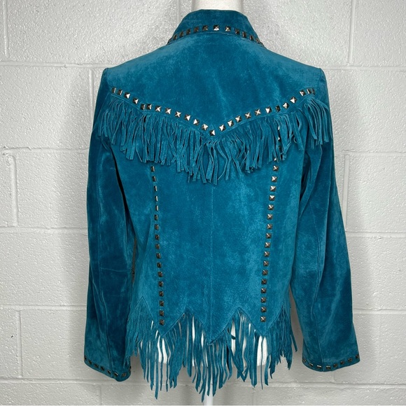 Vintage Saguro West Turquoise Teal Suede Western Jacket Size M - Picture 6 of 16